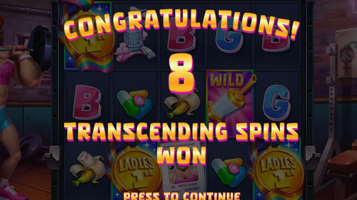 Tampilan layar permainan slot Transformers yang menampilkan karakter Brosephine dengan gaya neon-noir di perangkat seluler.